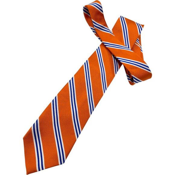 Chaps Vintage Tie 100% Silk Striped Repp Regimental Orange Blue - Picture 2 of 6
